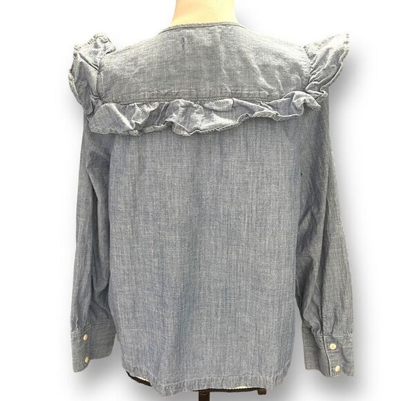 Madewell Chambray Denim Ruffled Yoke Top‎ - Picture 3 of 11
